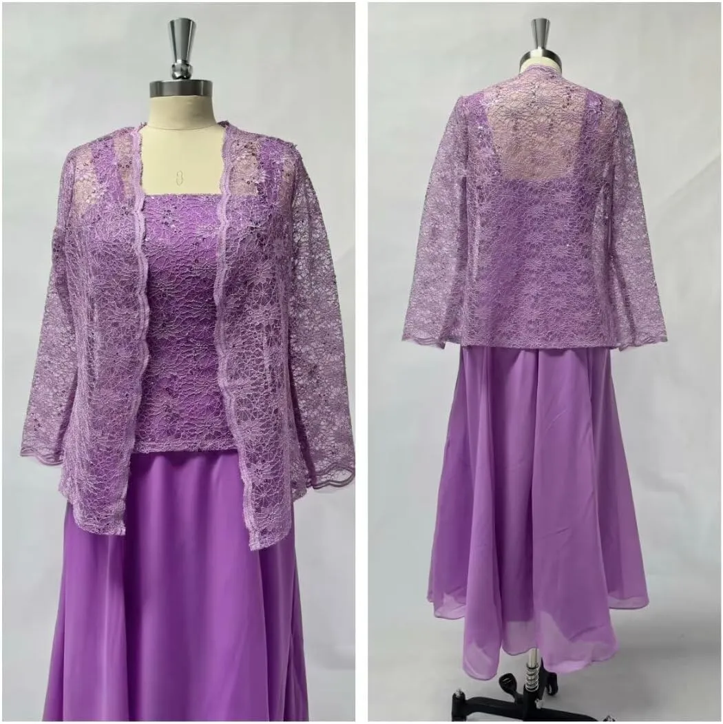 2 Piece Mother of The Bride Dress for Wedding Chiffon Laces Applique Mother of The Groom Dress with Jacket ZD103