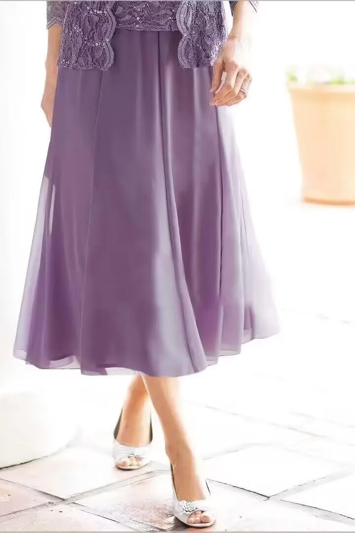 2 Piece Mother of The Bride Dress for Wedding Chiffon Laces Applique Mother of The Groom Dress with Jacket ZD103