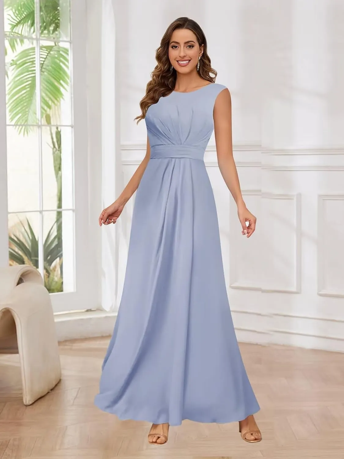 2 Pieces Mother of The Bride Dresses with Jacket Ruched Chiffon Formal Evening Wedding Guest Gown