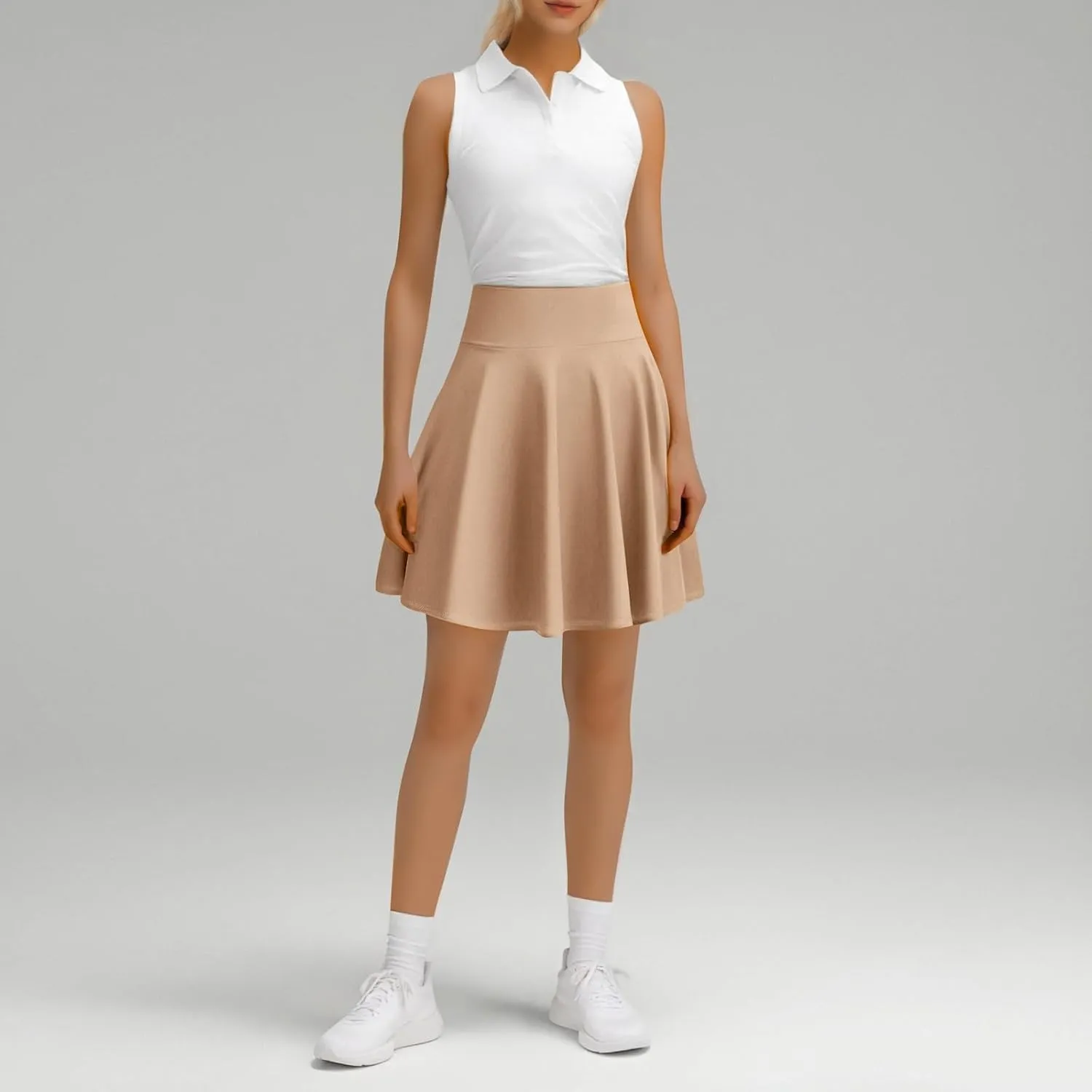 A Line Midi Skirt for Women Versatile 45CM Pleated Half Skirt Fashionable Flared Dress Skirt Non See ThroughDesign