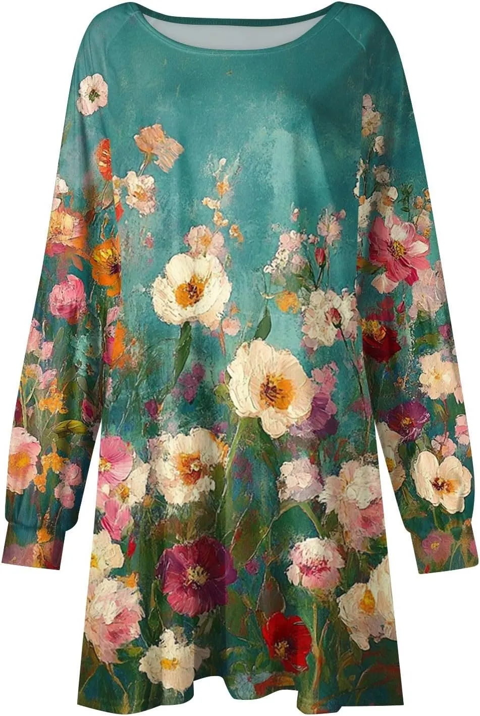 ADHOWBEW Summer Dresses for Women 2025 Long Sleeve Trendy Plus Size Sexy Casual Round Neck Midi Dresses