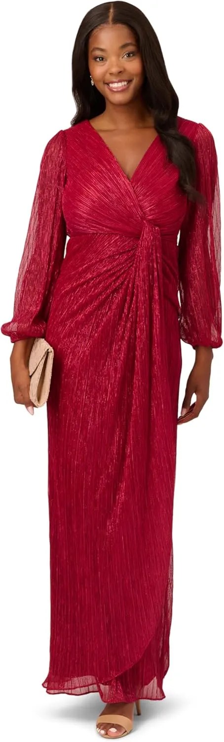 Adrianna Papell Women's Metallic Mesh Draped Gown