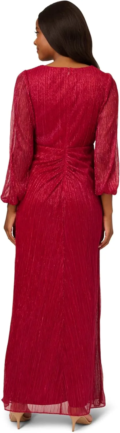 Adrianna Papell Women's Metallic Mesh Draped Gown
