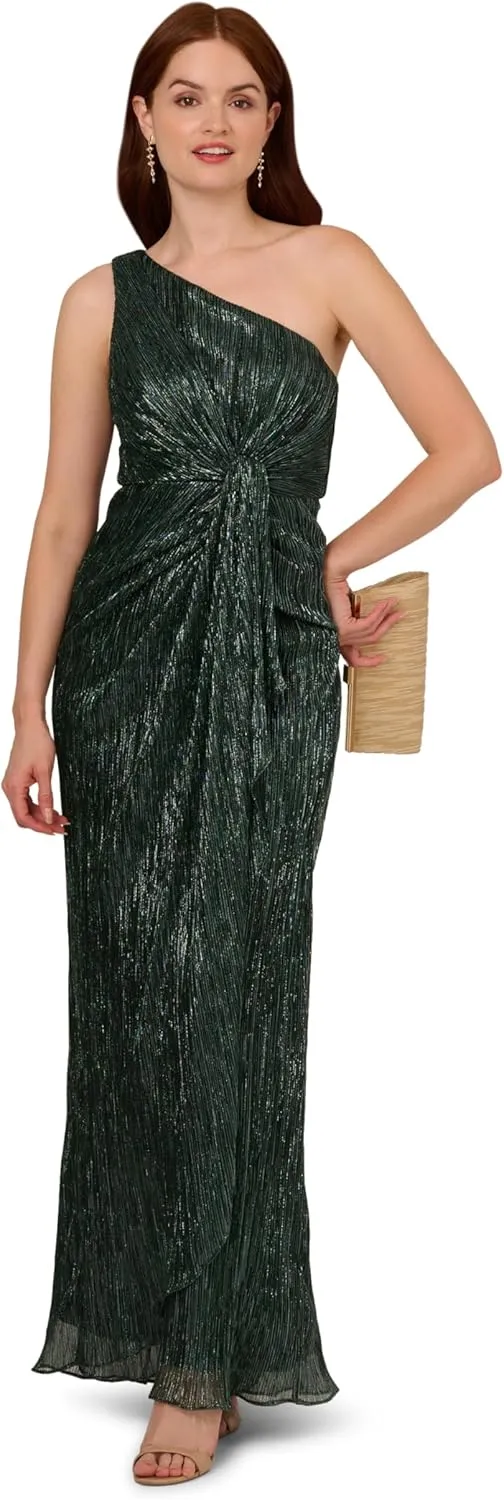 Adrianna Papell Women's Stardust Pleated Draped Gown