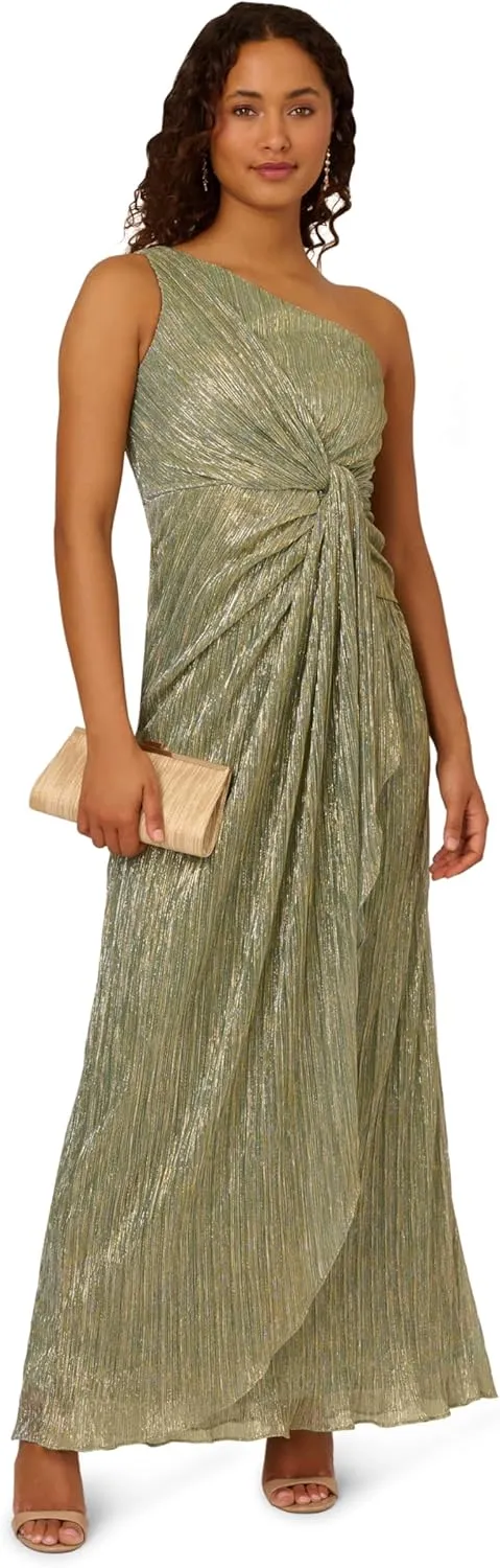 Adrianna Papell Women's Stardust Pleated Draped Gown