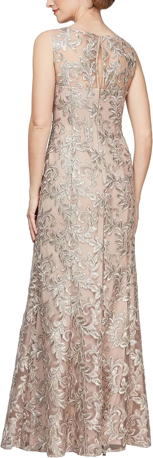 Alex Evenings Women's Long Sleeveless Mother of The Bride Dress with Shawl (Petite and Regular Sizes)