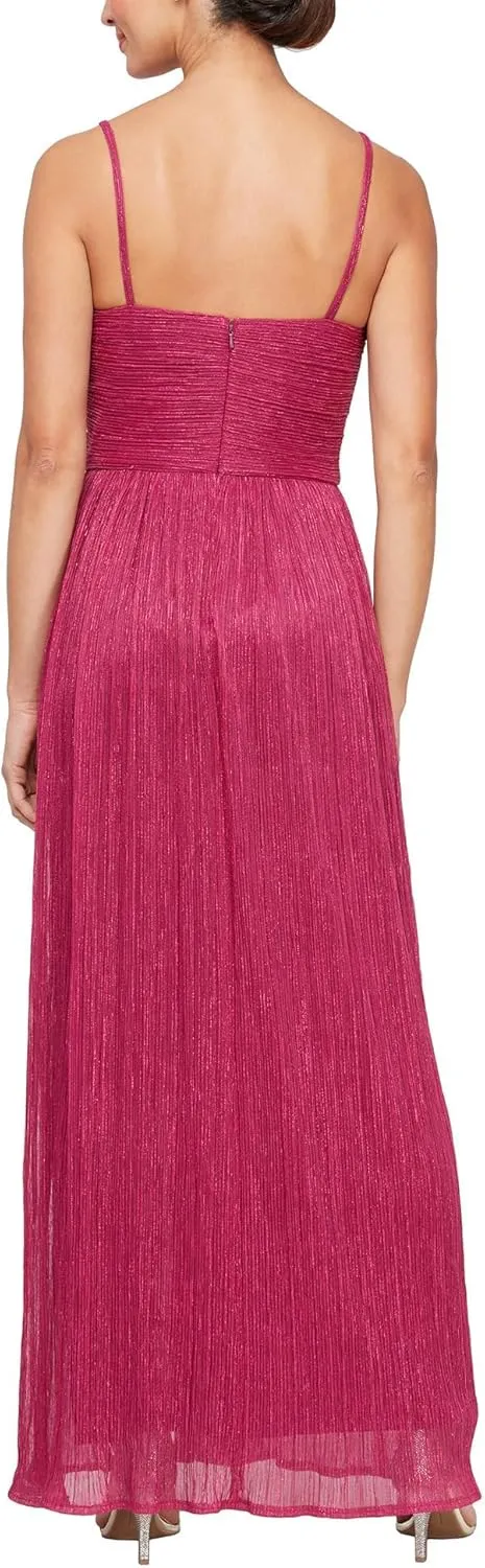 Alex Evenings Women's Sleeveless V-Neck Long A-line, Elegant Formal Gown, Wedding Guest, Party Dress