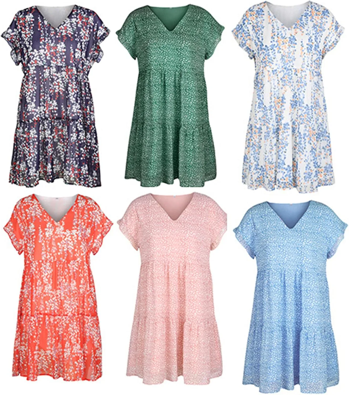 Andongnywell Womens Spring Summer Deep V Neck Ruffle Short Sleeve Floral Print Mini Dress