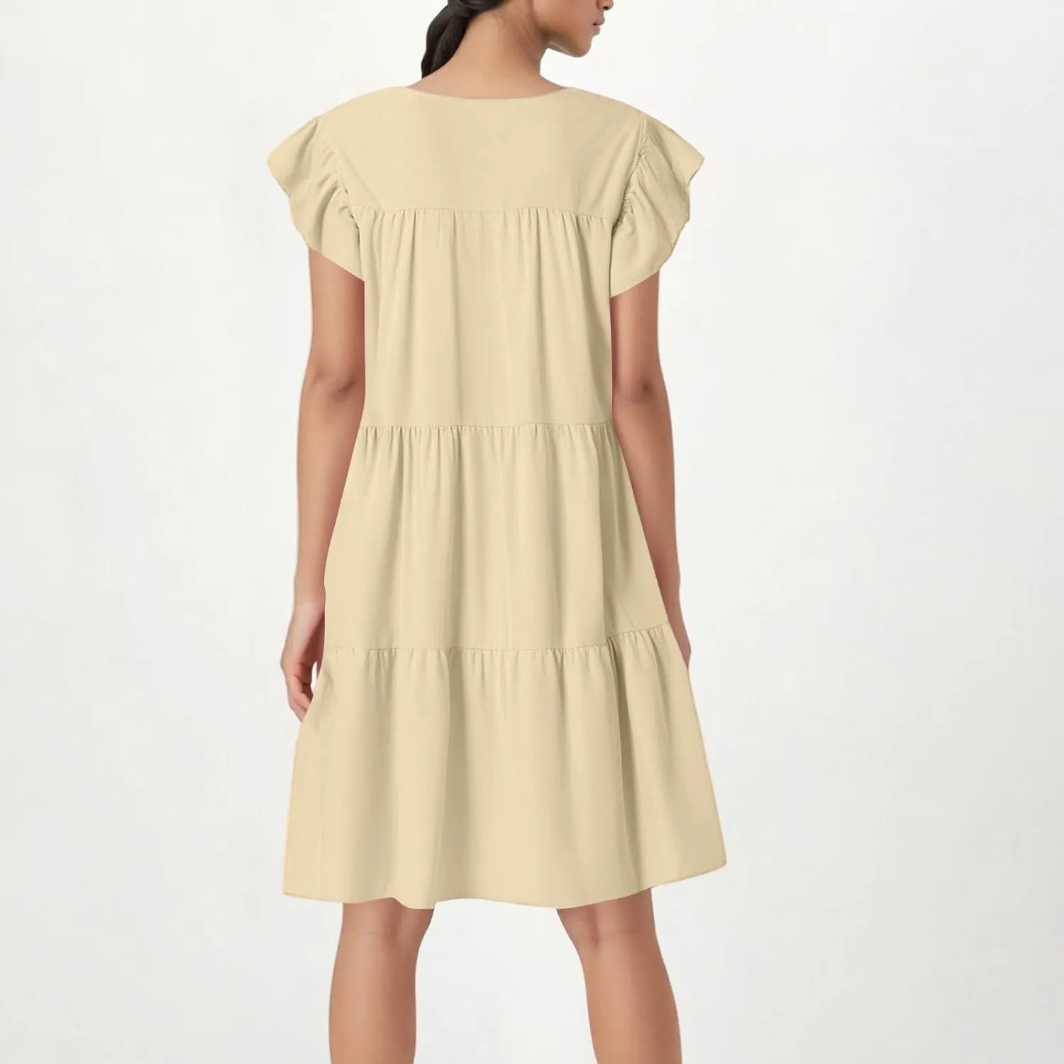 BAXLIMEK Babydoll Dresses for Women,2025 Summer Cute Pleated Ruffle Cap Sleeve Mini Dress,Flowy Tiered Beach Vacation Dress