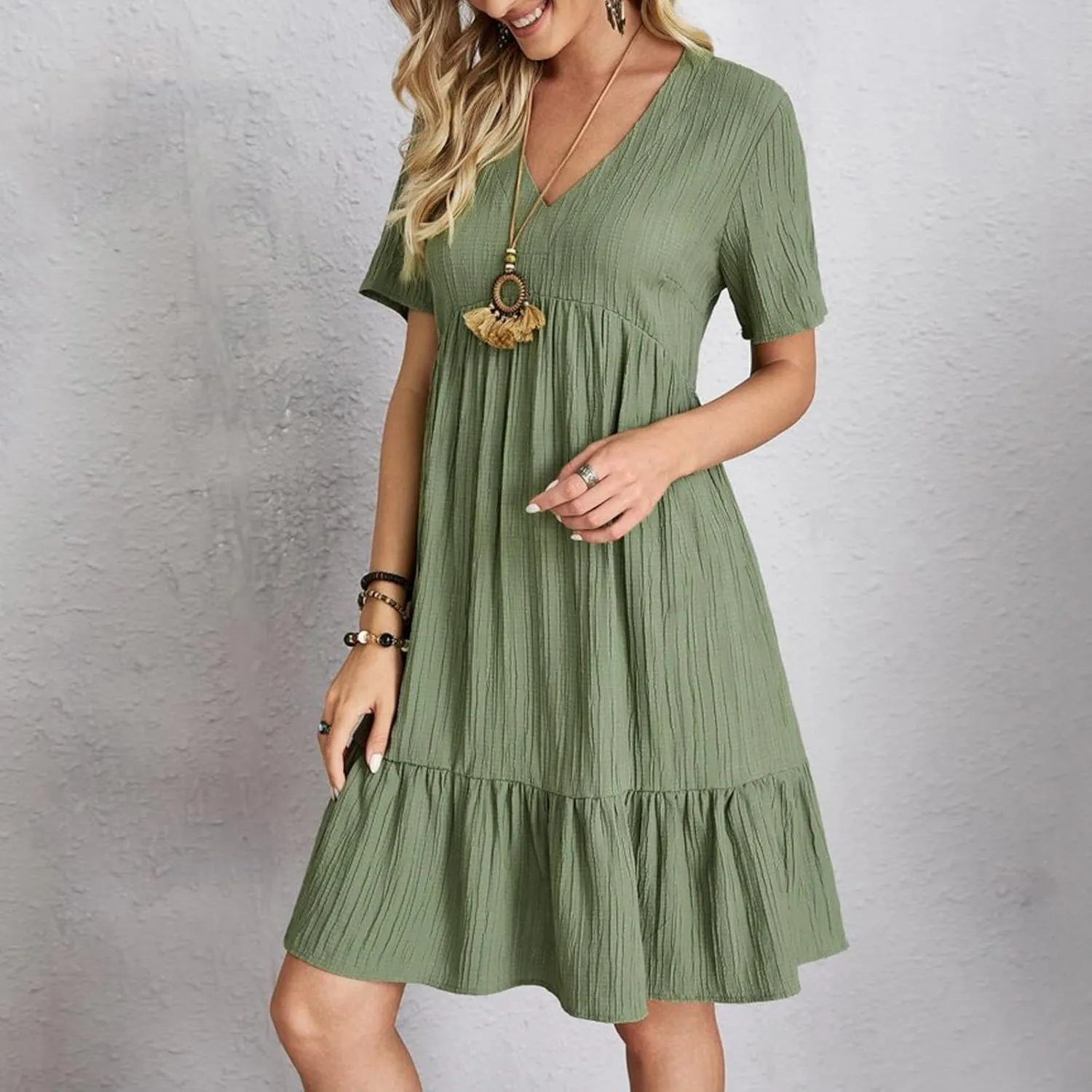Beach Dresses for Women,2025 Summer V Neck Sleeveless Mini Dresses Ruffle a Line Short Dress Boho Flowy Sundress