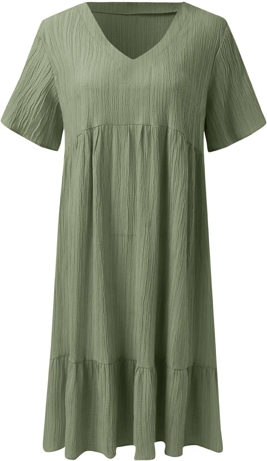 Beach Dresses for Women,2025 Summer V Neck Sleeveless Mini Dresses Ruffle a Line Short Dress Boho Flowy Sundress