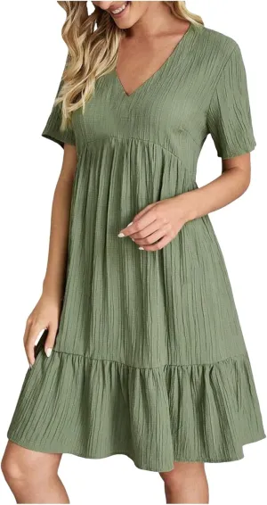 Beach Dresses for Women,2025 Summer V Neck Sleeveless Mini Dresses Ruffle a Line Short Dress Boho Flowy Sundress
