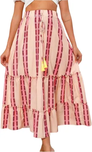 Beach Vacation Clothes for Women Summer Loose Casual Trendy Vintage Floral Printed Elastic Waist Boho Skirts, S-XL