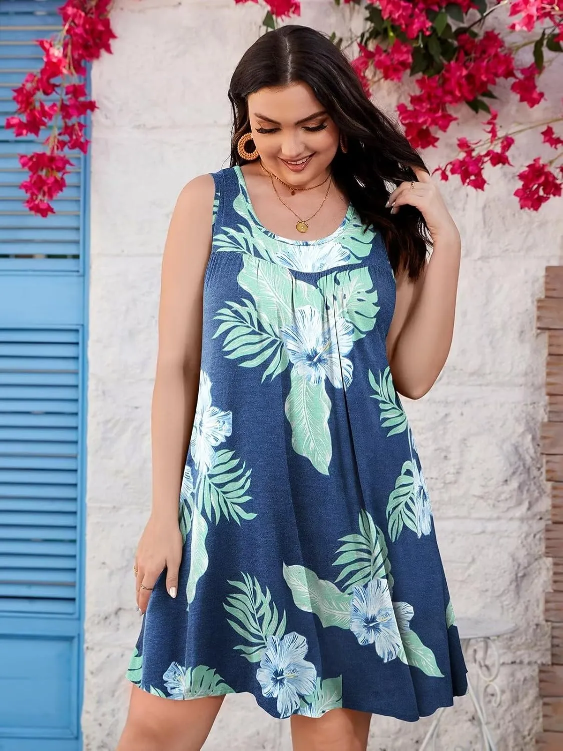BELAROI Women Plus Size Summer Dresses Sundress Casual Scoop Neck Pleated Sleeveless Tank Dress Cover Ups with Pockets