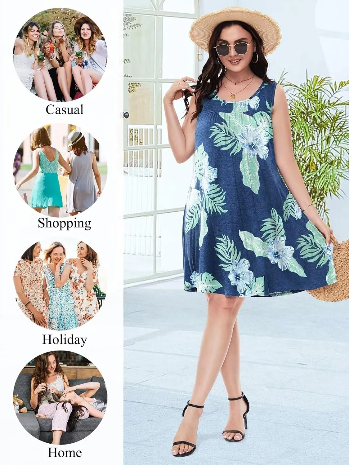 BELAROI Women Plus Size Summer Dresses Sundress Casual Scoop Neck Pleated Sleeveless Tank Dress Cover Ups with Pockets