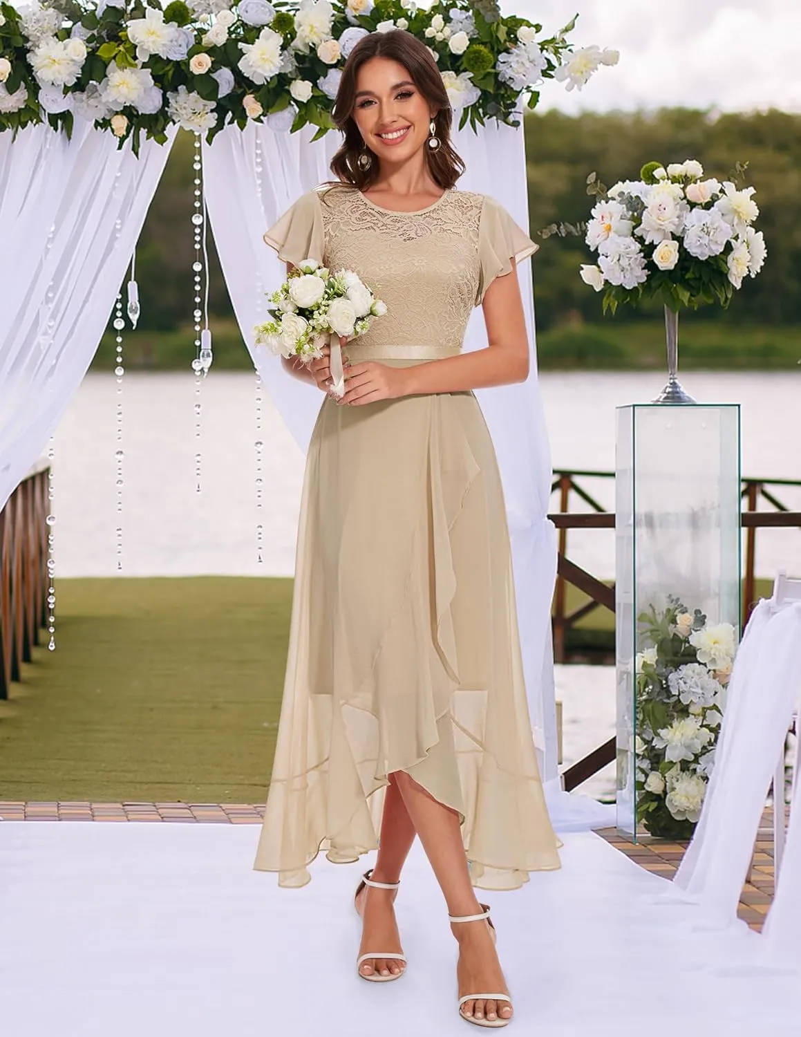 BeryLove Formal Dresses for Women 2025 Wedding Guest with Slit Cocktail Elegant Lace Long Prom Dress