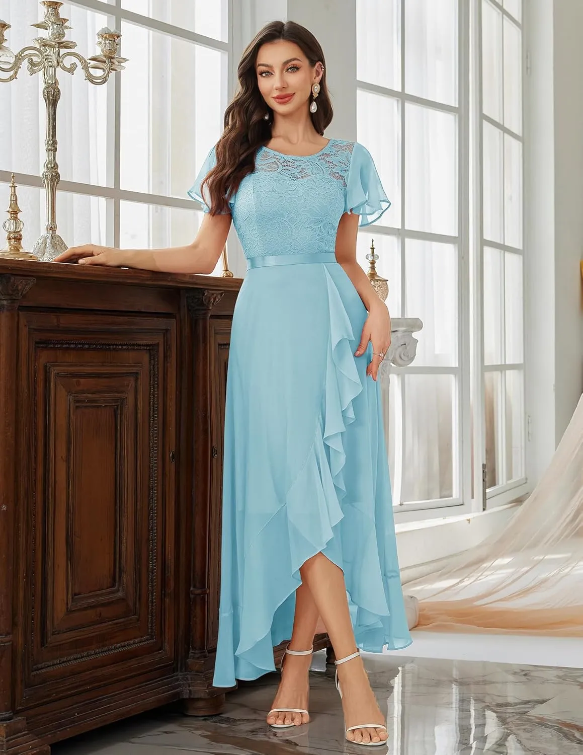 BeryLove Formal Dresses for Women 2025 Wedding Guest with Slit Cocktail Elegant Lace Long Prom Dress