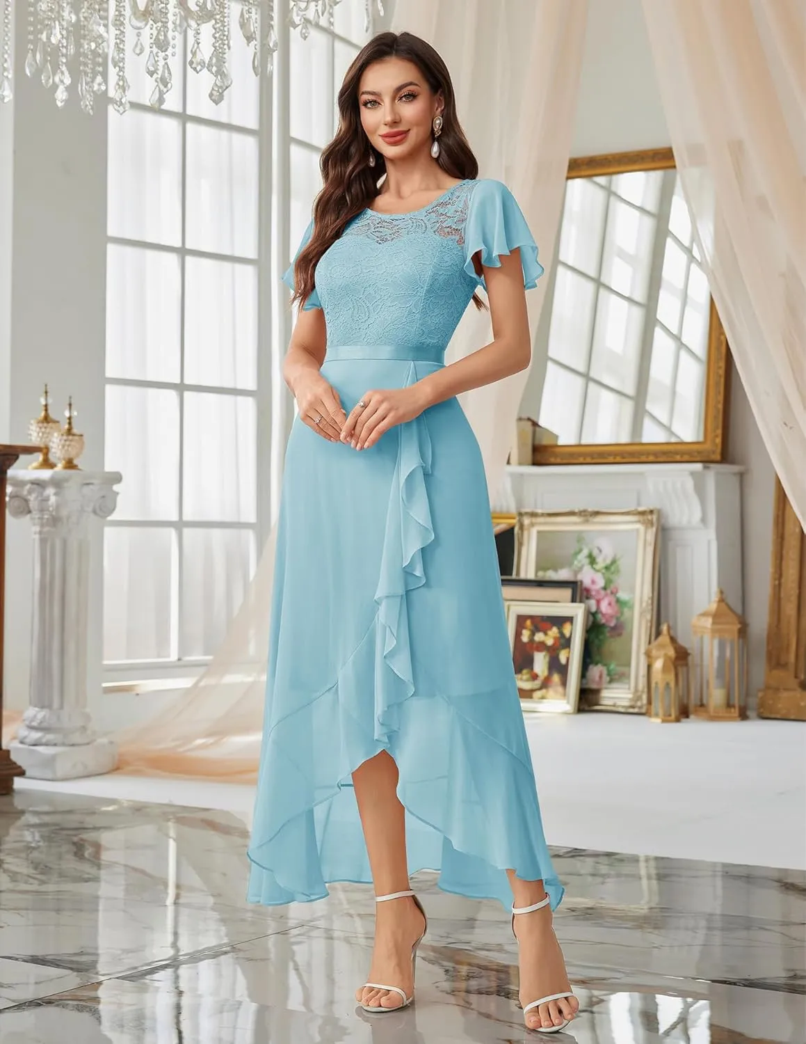 BeryLove Formal Dresses for Women 2025 Wedding Guest with Slit Cocktail Elegant Lace Long Prom Dress