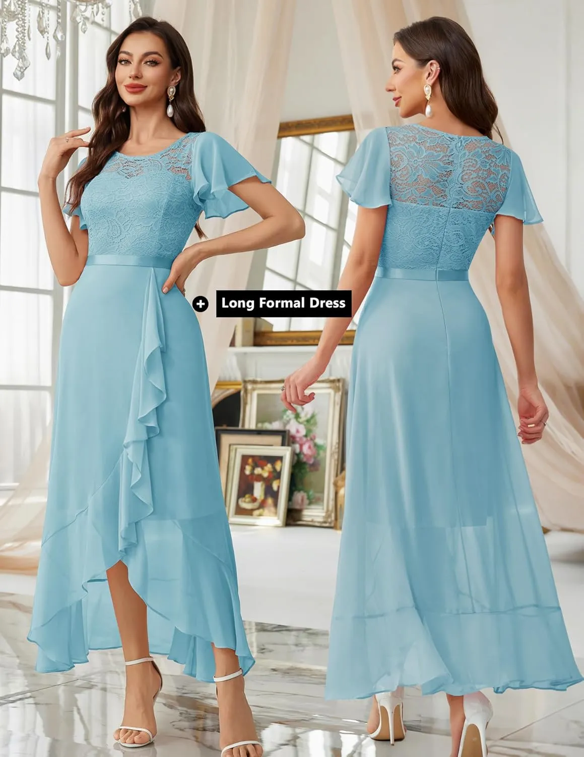 BeryLove Formal Dresses for Women 2025 Wedding Guest with Slit Cocktail Elegant Lace Long Prom Dress