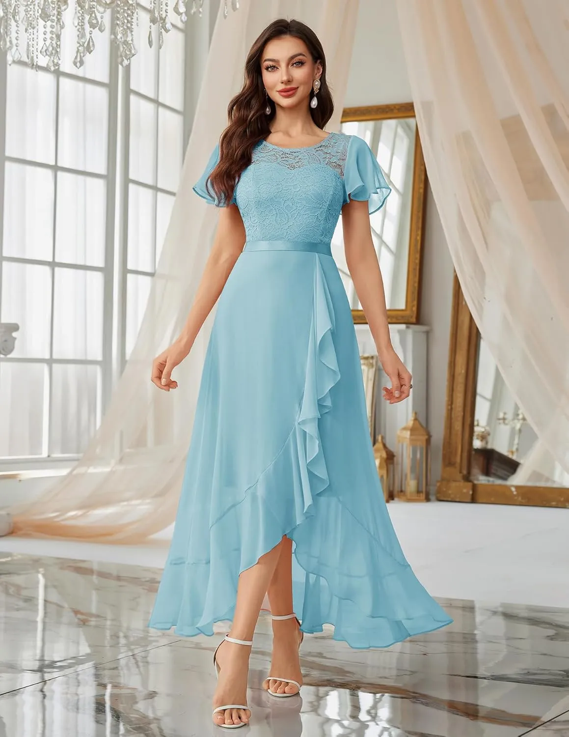 BeryLove Formal Dresses for Women 2025 Wedding Guest with Slit Cocktail Elegant Lace Long Prom Dress