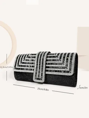 Black Inlay Diamonds Banquet Handbag European American Womens Clutch Purses