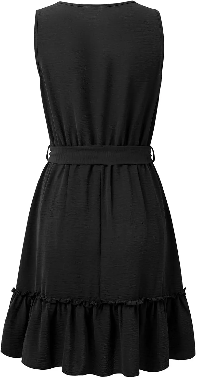 Boho Dresses for Women 2025 Summer Casual V Neck Short Dress Cotton Elastic Waist Sundress Smocked Flowy Tank Dress