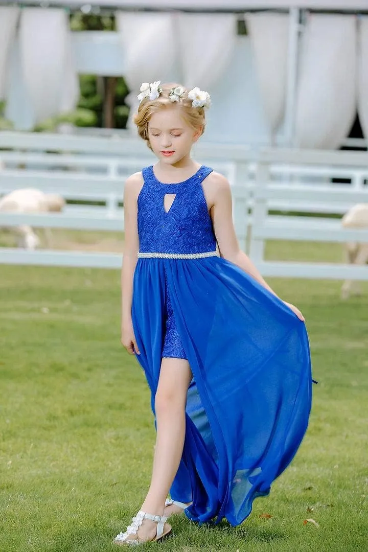 Bow Dream Chiffon Junior Bridesmaid Dresses Girls Wedding Party Rhinestone Maxi Long Evening Gown Dance Wear