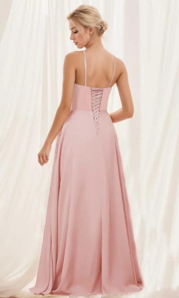 Bridesmaid Dresses for Women Spaghetti Straps A Line High Low Hemline Chiffon Summer Wedding Guest Dress
