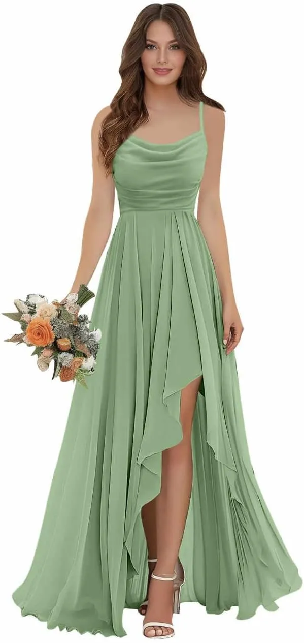 Bridesmaid Dresses for Women Spaghetti Straps A Line High Low Hemline Chiffon Summer Wedding Guest Dress
