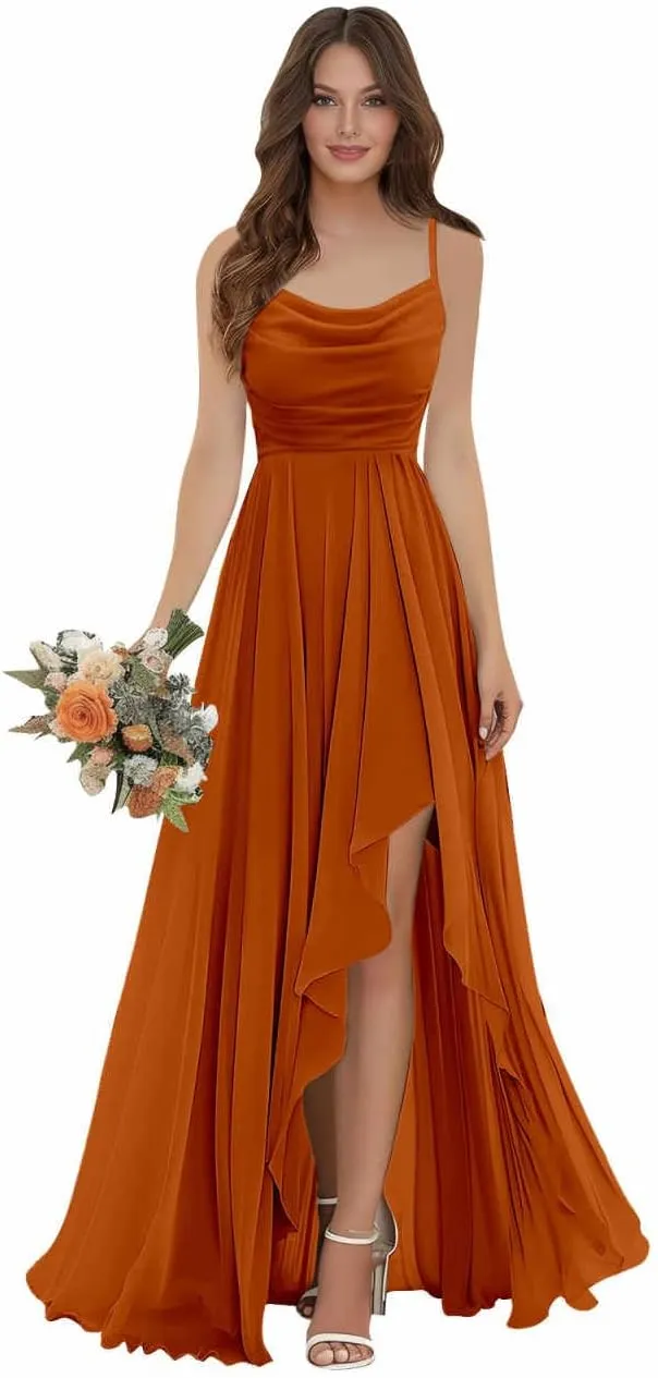 Bridesmaid Dresses for Women Spaghetti Straps A Line High Low Hemline Chiffon Summer Wedding Guest Dress