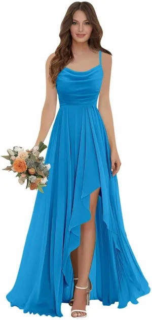 Bridesmaid Dresses for Women Spaghetti Straps A Line High Low Hemline Chiffon Summer Wedding Guest Dress