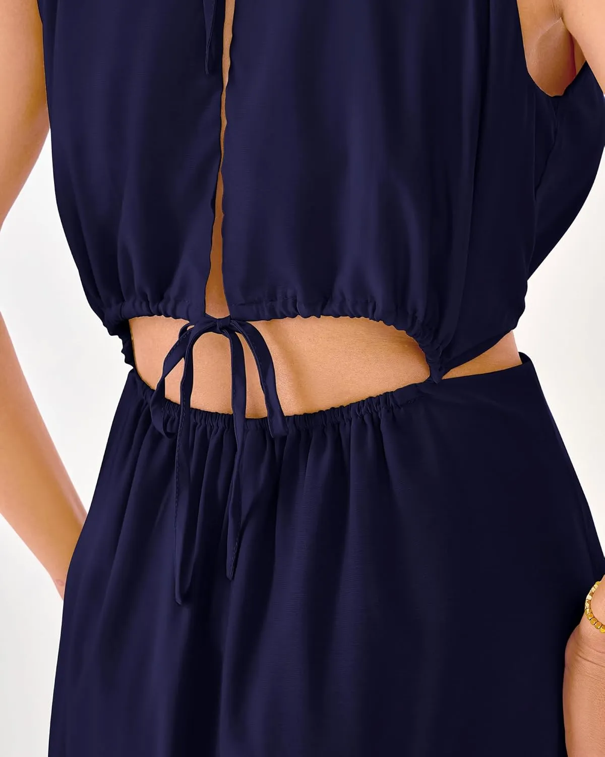 BTFBM Women Halter Summer Dresses 2025 Sleeveless Cutout Backless Sundress Slit Boho Casual Maxi Wedding Beach Dress