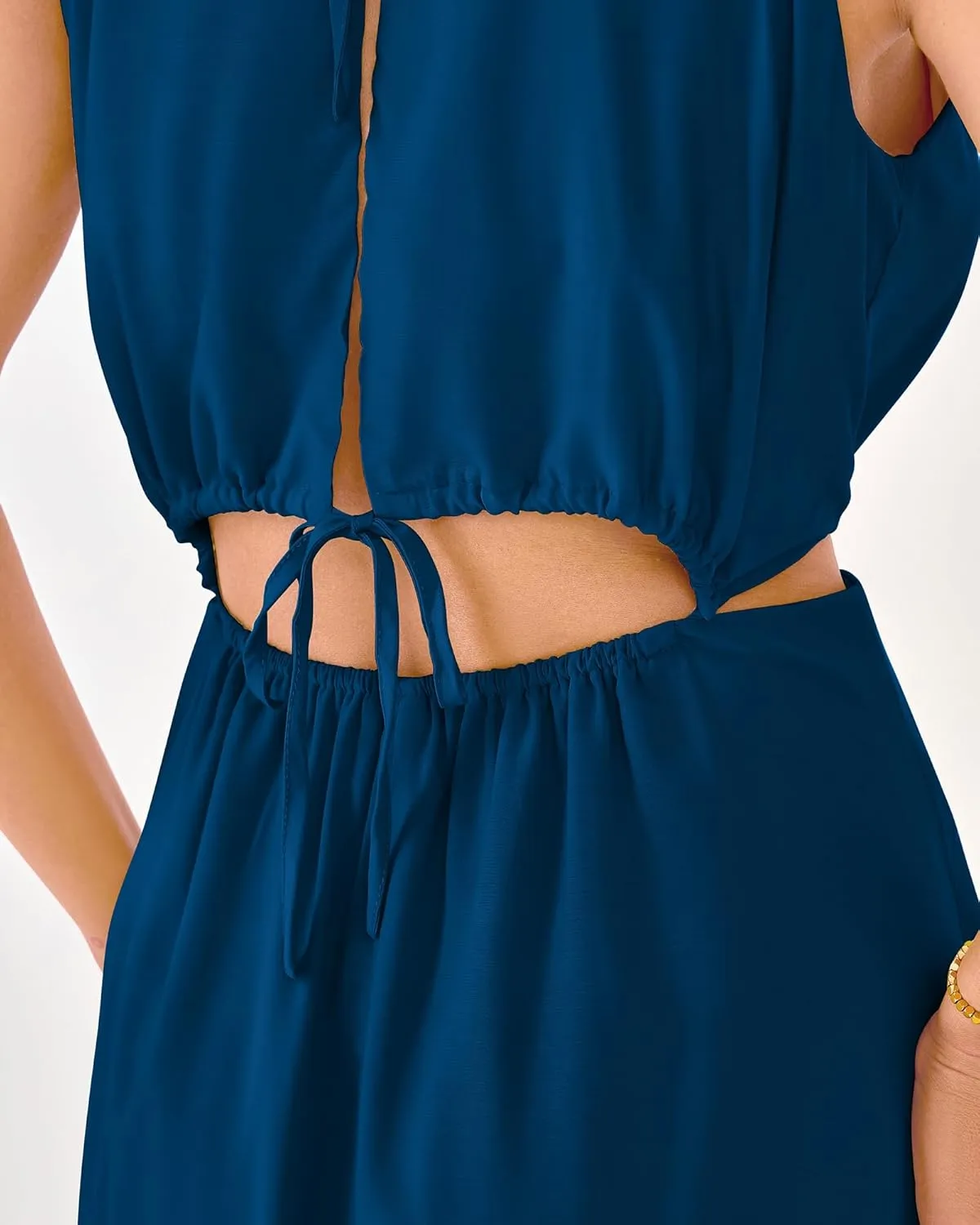 BTFBM Women Halter Summer Dresses 2025 Sleeveless Cutout Backless Sundress Slit Boho Casual Maxi Wedding Beach Dress