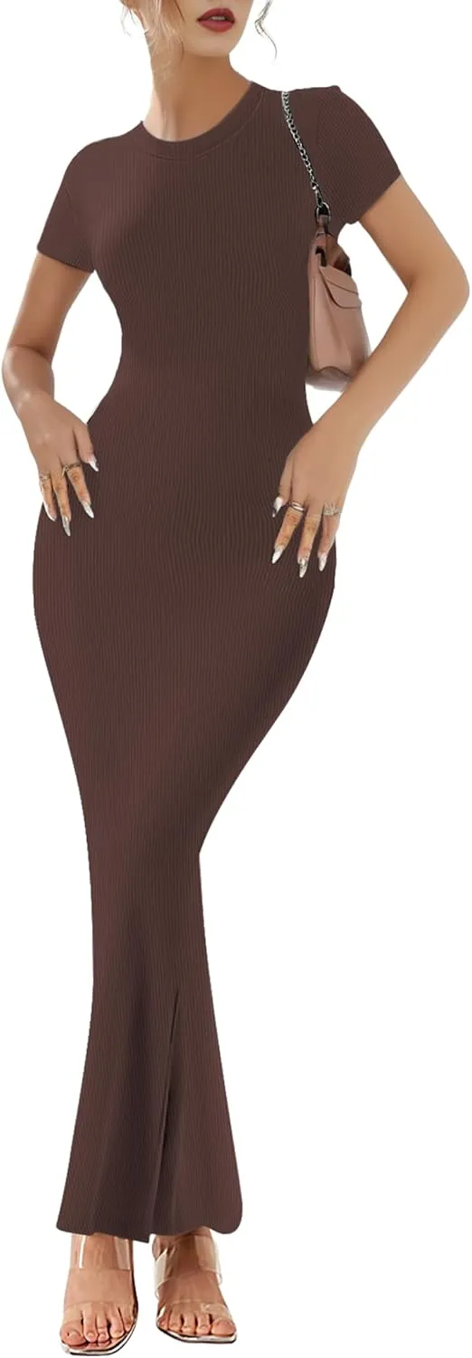 Buauty Women Bodycon Dresses Ribbed Maxi Dresses Basic Summer Casual Long Dress Black Wedding Guest Dress Formal Party