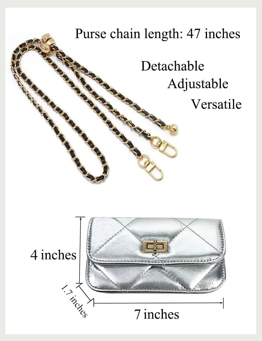 Chain Belt Bag Adjustable Crossbody Purse Trendy Fanny Packs for Women Fashion Silver Evening Clutch Handbag Detachable
