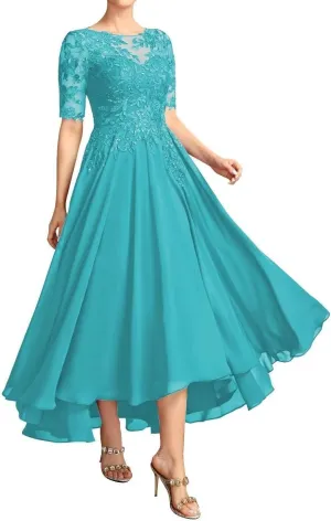 Chiffon Mother of The Bride Dresses for Women Cap Sleeves Tea Length Evening Gown for Wedding Guest Dress