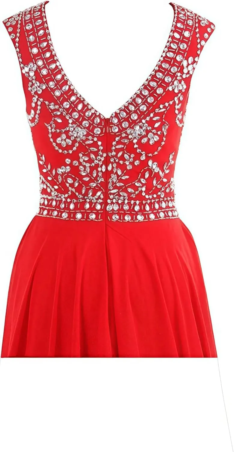 Chiffon Prom Dresses Long for Women A-Line Beaded Belt Formal Evening Party Ball Gowns with