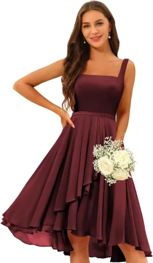 Chiffon Square Neck Short Bridesmaid Dresses for Women 2025 Flowy Formal Dress QA230
