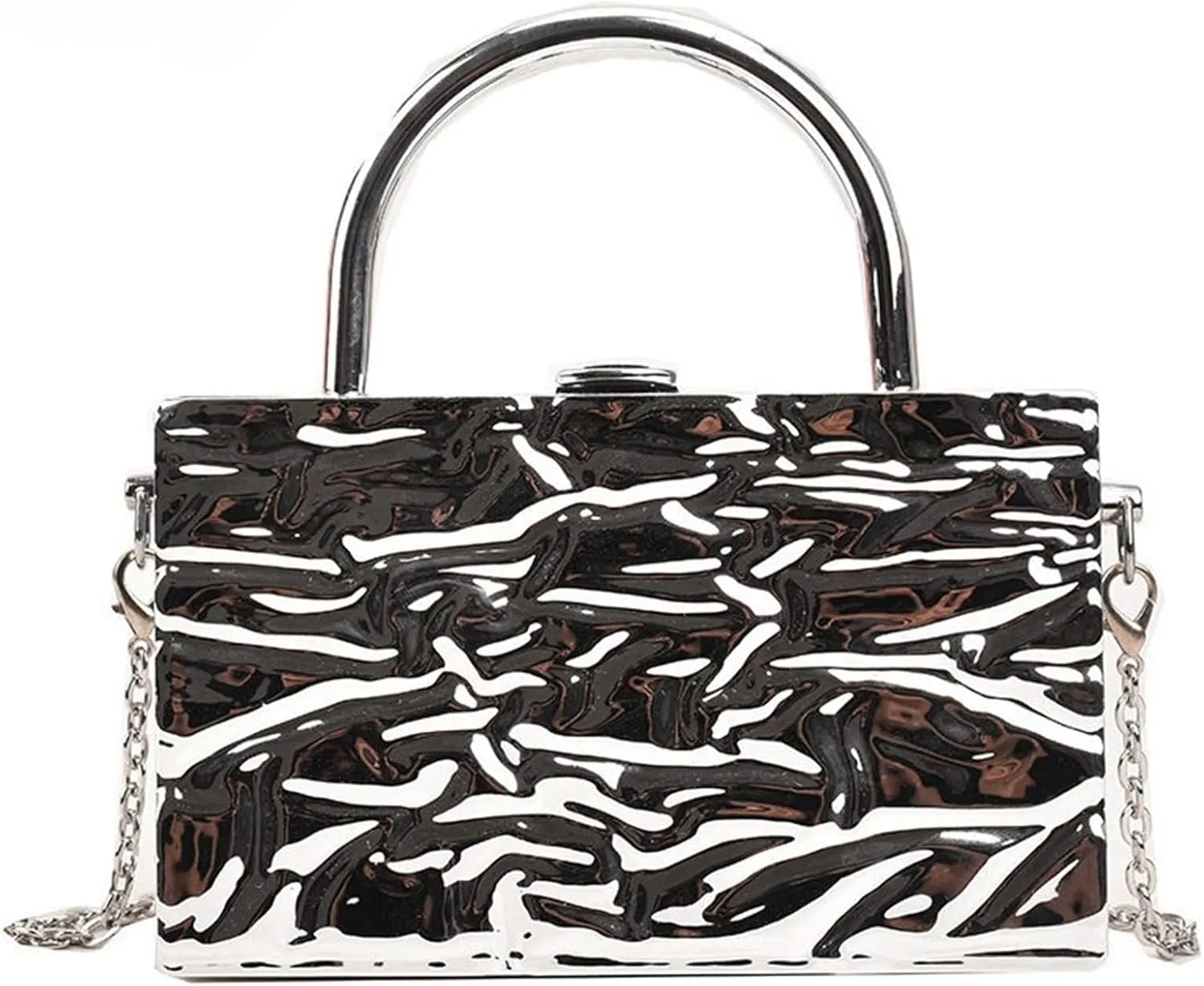 Clutch Purses for Women Elegant Silver Handle Box Design Clutch Bag for Women Versatile Shoulder Chain Purse Crossbody Handbag