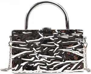 Clutch Purses for Women Elegant Silver Handle Box Design Clutch Bag for Women Versatile Shoulder Chain Purse Crossbody Handbag
