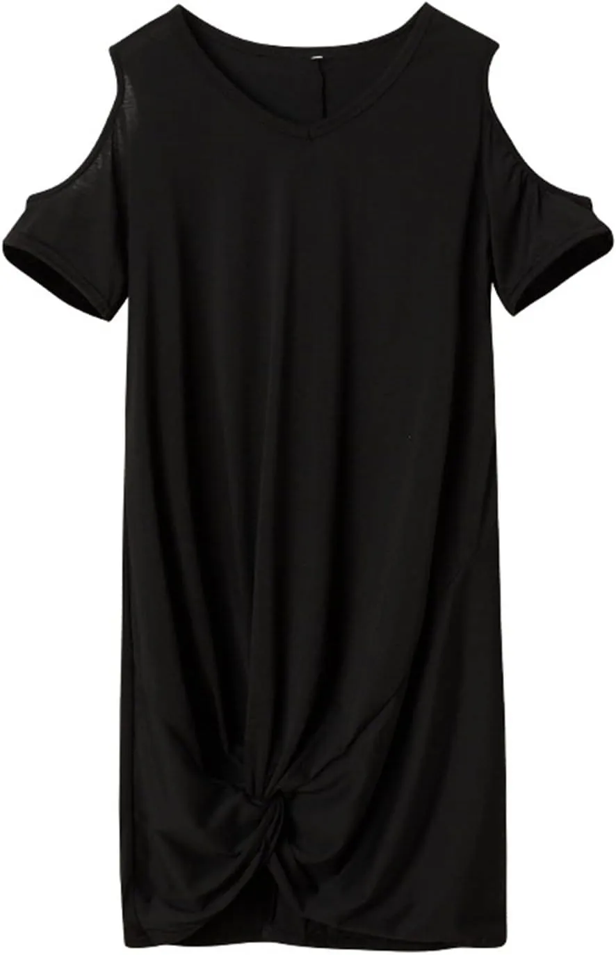Cold Shoulder Dresses for Women Summer V Neck Short Sleeve Sexy Mini Dress Casual Beach Vacation Lightweight Outfits