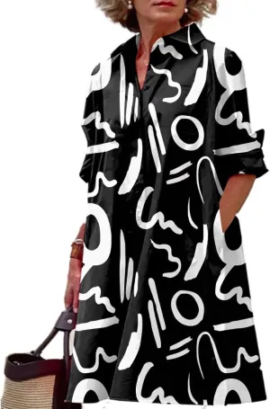Costaric Women's Long Sleeve Button Down Shirt Dress Cotton Linen V Neck Loose Fit Casual Shirt Dresses with Pockets