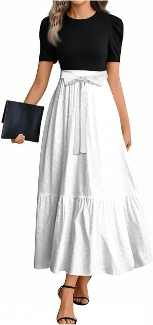 COTECRAM Summer Dresses for Women 2025 Vacation Short Sleeve Crewneck Boho Floral Spring Dress Casual A Line Flowy Maxi Dress