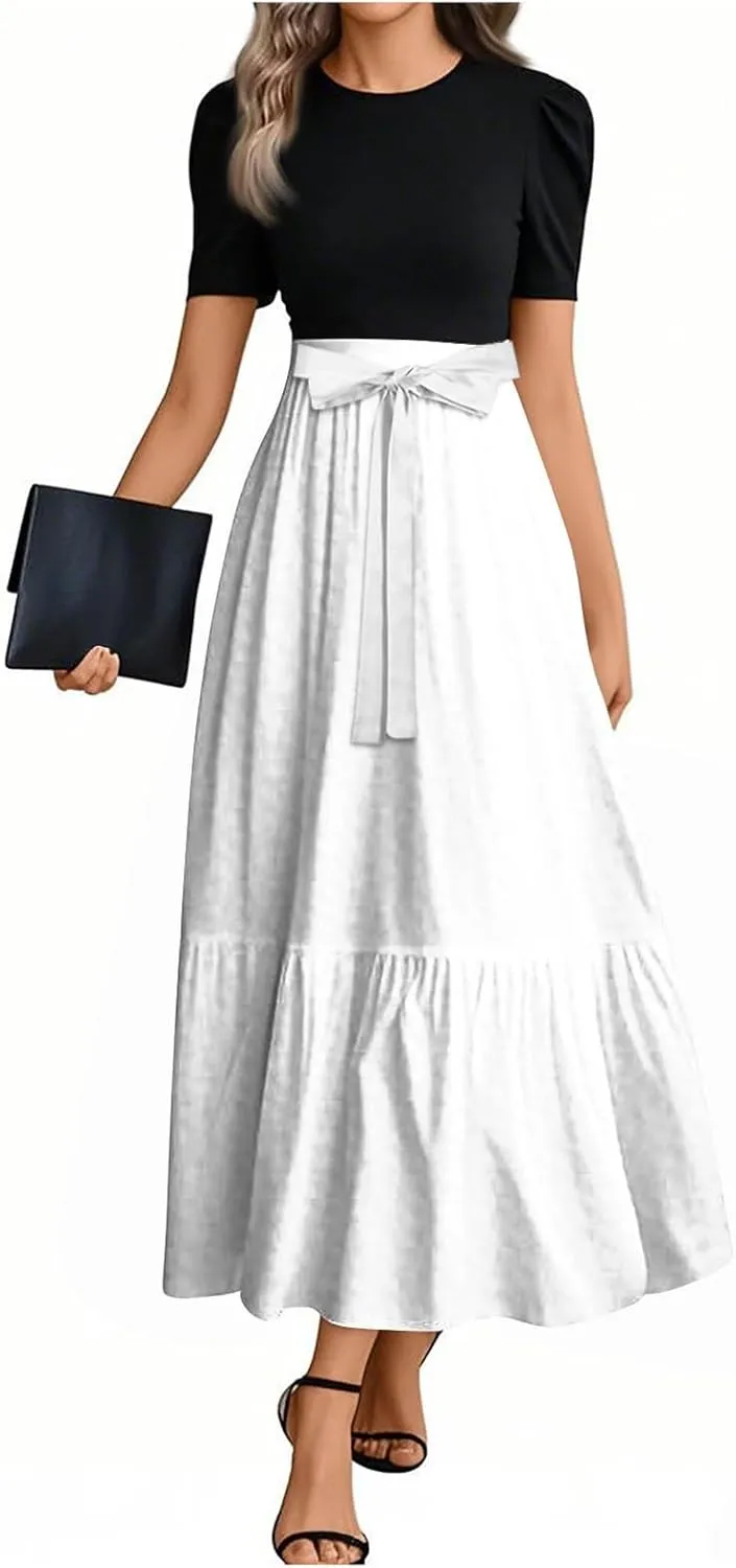 COTECRAM Summer Dresses for Women 2025 Vacation Short Sleeve Crewneck Boho Floral Spring Dress Casual A Line Flowy Maxi Dress