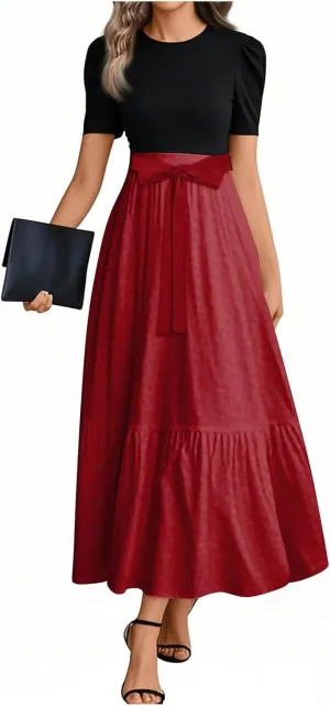 COTECRAM Summer Dresses for Women 2025 Vacation Short Sleeve Crewneck Boho Floral Spring Dress Casual A Line Flowy Maxi Dress