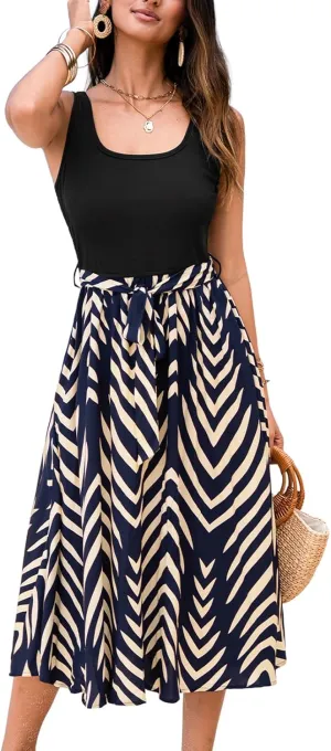 CUPSHE Women's Ruffle Floral Midi Summer Dress Square Neck Waist Tie Casual Sundress Beach Vacation Holiday Dress