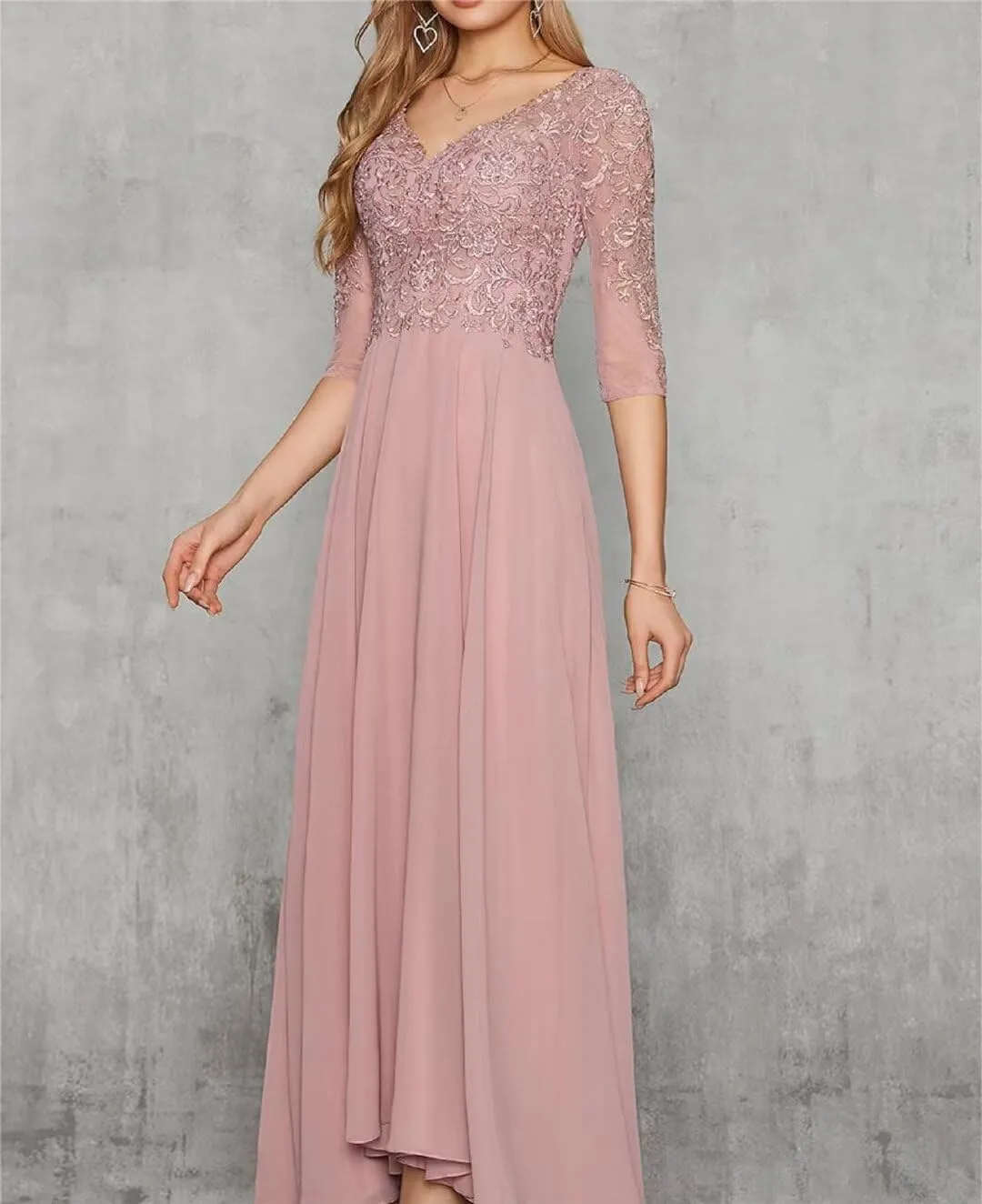 Dexinyuan 3/4 Sleeve Mother of The Bride Dresses for Wedding Lace Chiffon Tea Length Formal Party Gowns