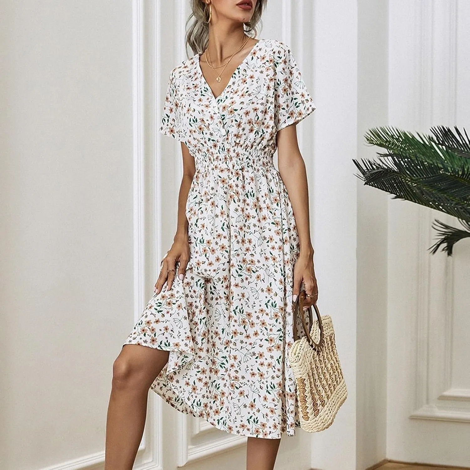 Dresses for Women 2025 Spring Summer Casual Women Dresses Spring Floral Print Women Dresses Spring