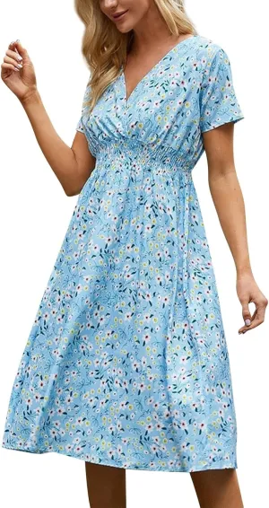Dresses for Women 2025 Swing Flowy Ruffle Hem Swing Spring Summer Casual Womens Summer Dresses