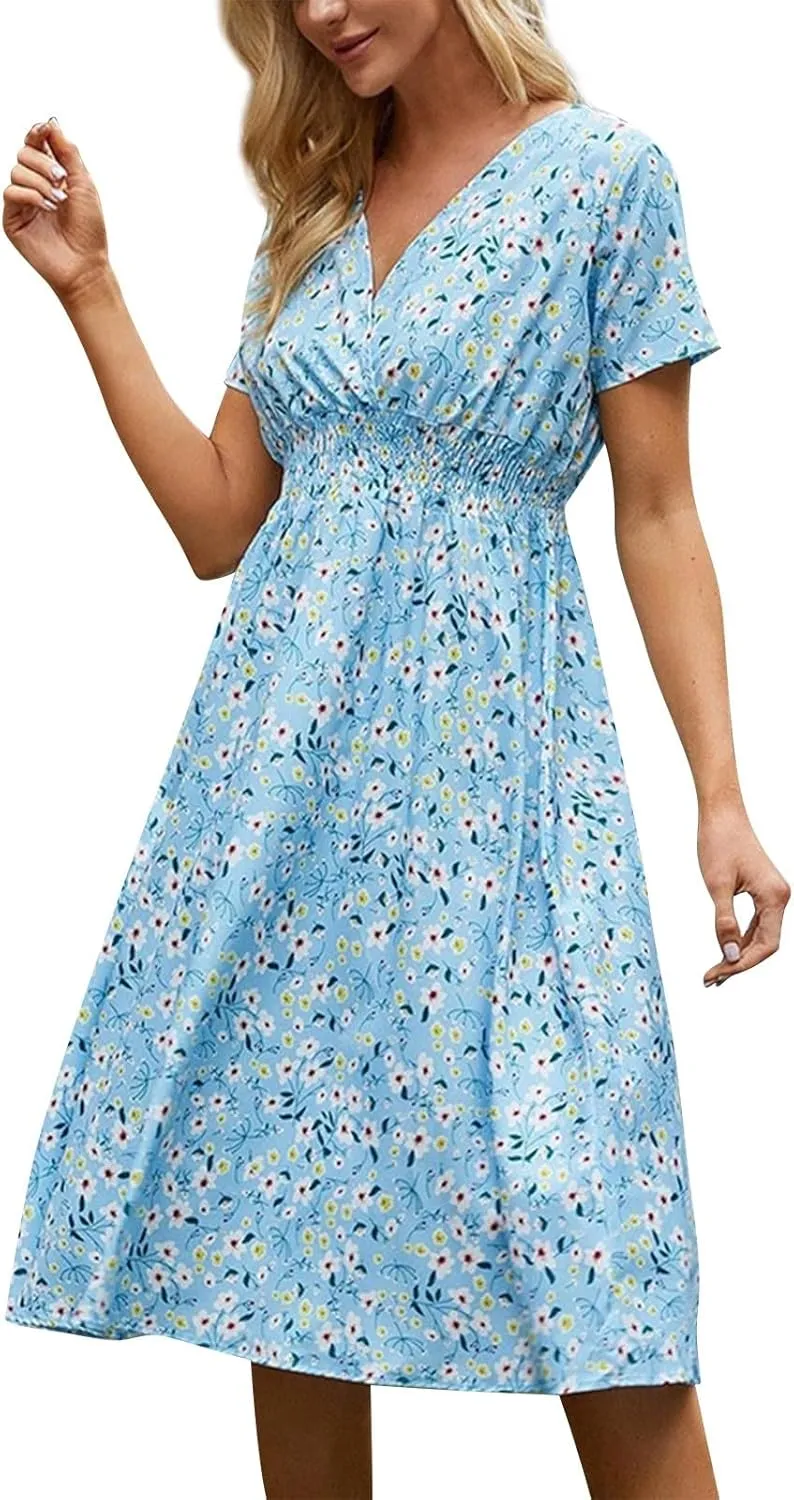 Dresses for Women 2025 Swing Flowy Ruffle Hem Swing Spring Summer Casual Womens Summer Dresses